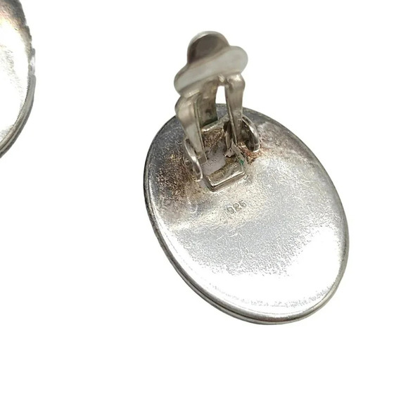 925 Sterling Silver Amber Gemstone Oval Clip on Earrings Vintage - Picture 3 of 4